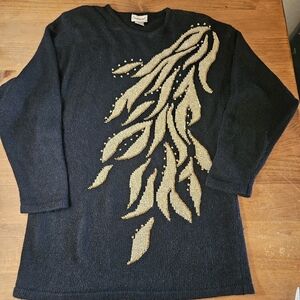 Eminent Vintage 80s Silk/Nylon/Angora Beaded Sweater Black & Gold Size Medium